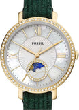 Fossil Jacqueline Multifunction Moonphase Mother of Pearl White Dial Green Leather Strap Watch for Women - ES5244 Buy Now By Fossil