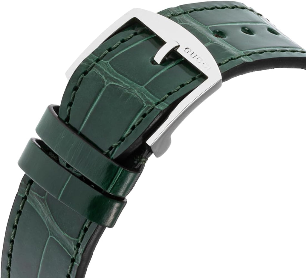 Gucci Grip Quartz Silver Dial Green Leather Strap Watch For Women - YA157414 Buy Now By Gucci