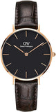Daniel Wellington Classic Petite York Black Dial Brown Leather Strap Watch For Women - DW00100170
