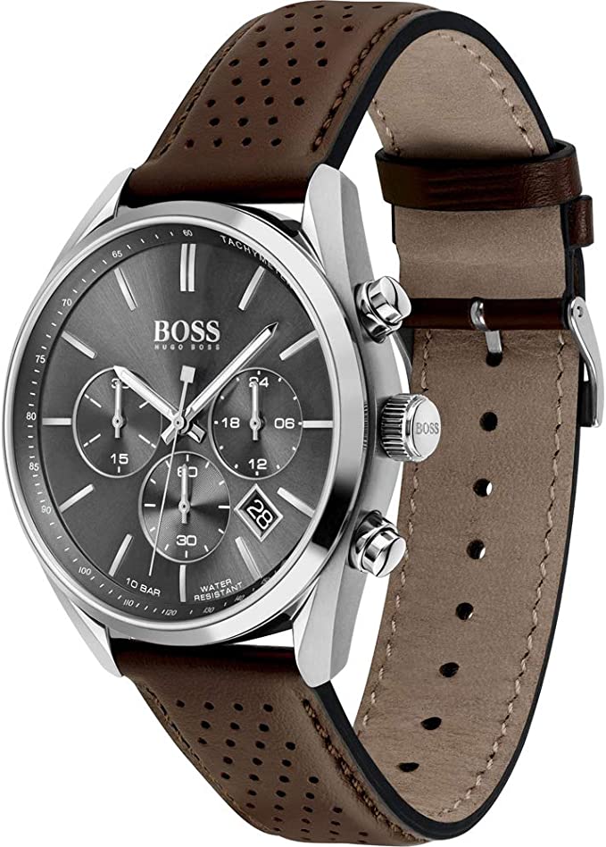 Hugo Boss Champion Grey Dial Brown Leather Strap Watch for Men - 1513815 Buy Now By Hugo Boss