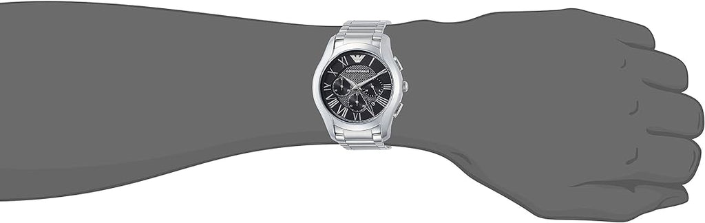 Emporio Armani Valente Chronograph Quartz Black Dial Silver Steel Strap Watch For Men - AR11083