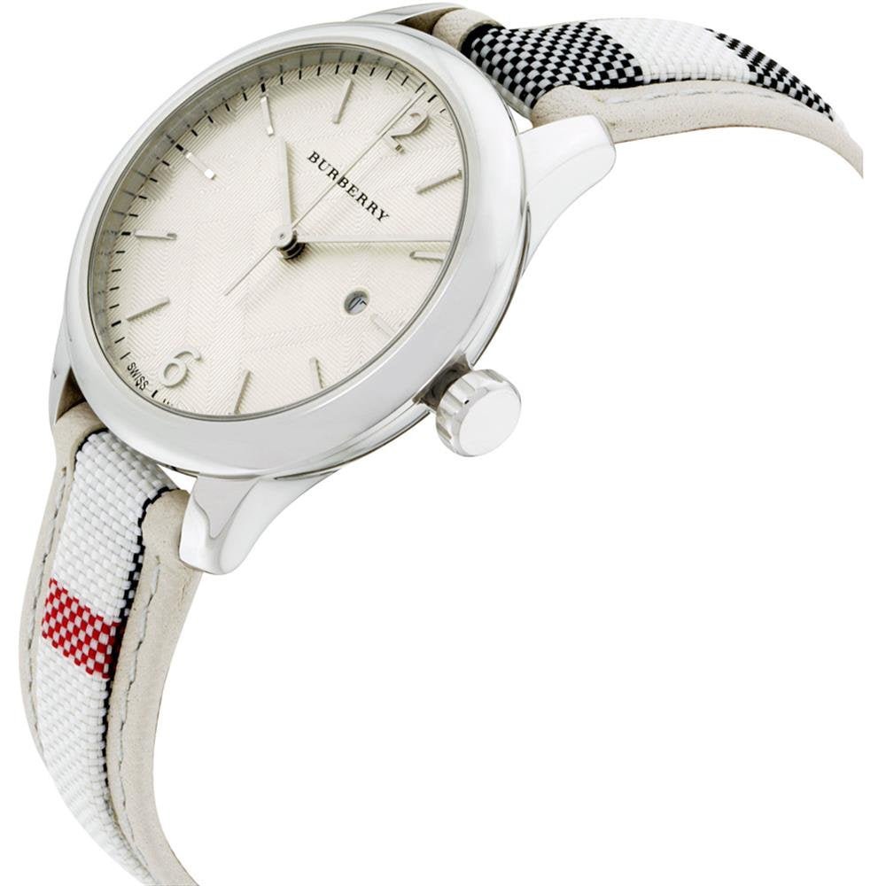 Burberry The Classic Guilloche Silver Dial Grey Leather Strap Watch for Women - BU10113 Buy Now By Burberry