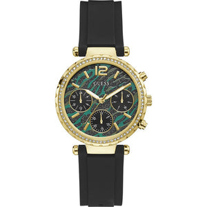 Guess Solstice Green Dial Black Rubber Strap Watch for Women - GW0113L1 Buy Now By Guess