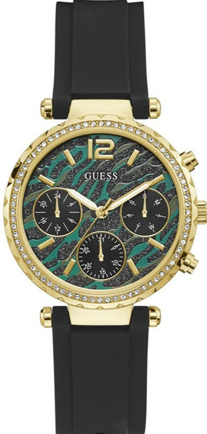 Guess Solstice Green Dial Black Rubber Strap Watch for Women - GW0113L1 Buy Now By Guess