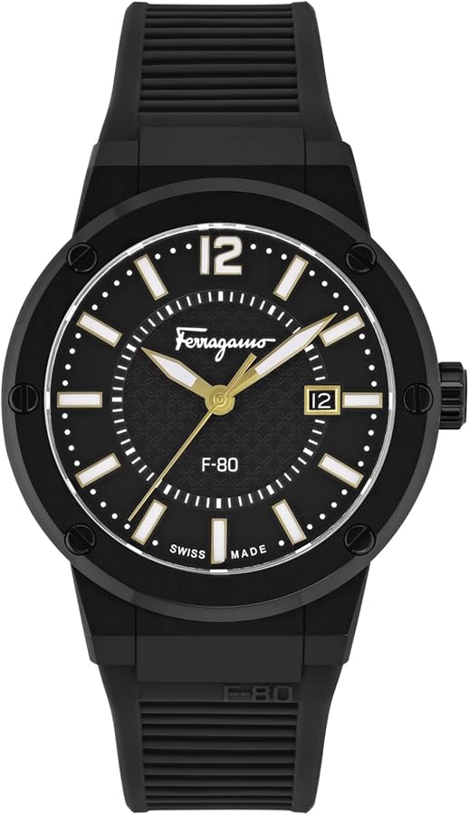 Salvatore Ferragamo F-80 Classic Black Dial Black Rubber Strap Watch for Men - SFHY01622 Buy Now By Salvatore Ferragamo