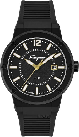 Salvatore Ferragamo F-80 Classic Black Dial Black Rubber Strap Watch for Men - SFHY01622 Buy Now By Salvatore Ferragamo