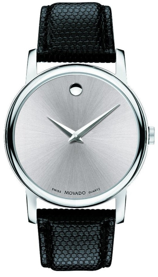 Movado Museum Quartz Silver Dial Black Leather Strap Watch For Men - 2100001 Buy Now By Movado