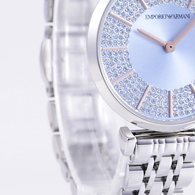Emporio Armani Gianni T-Bar Quartz Blue Dial Silver Steel Strap Watch For Women - AR11594 Buy Now By Emporio Armani