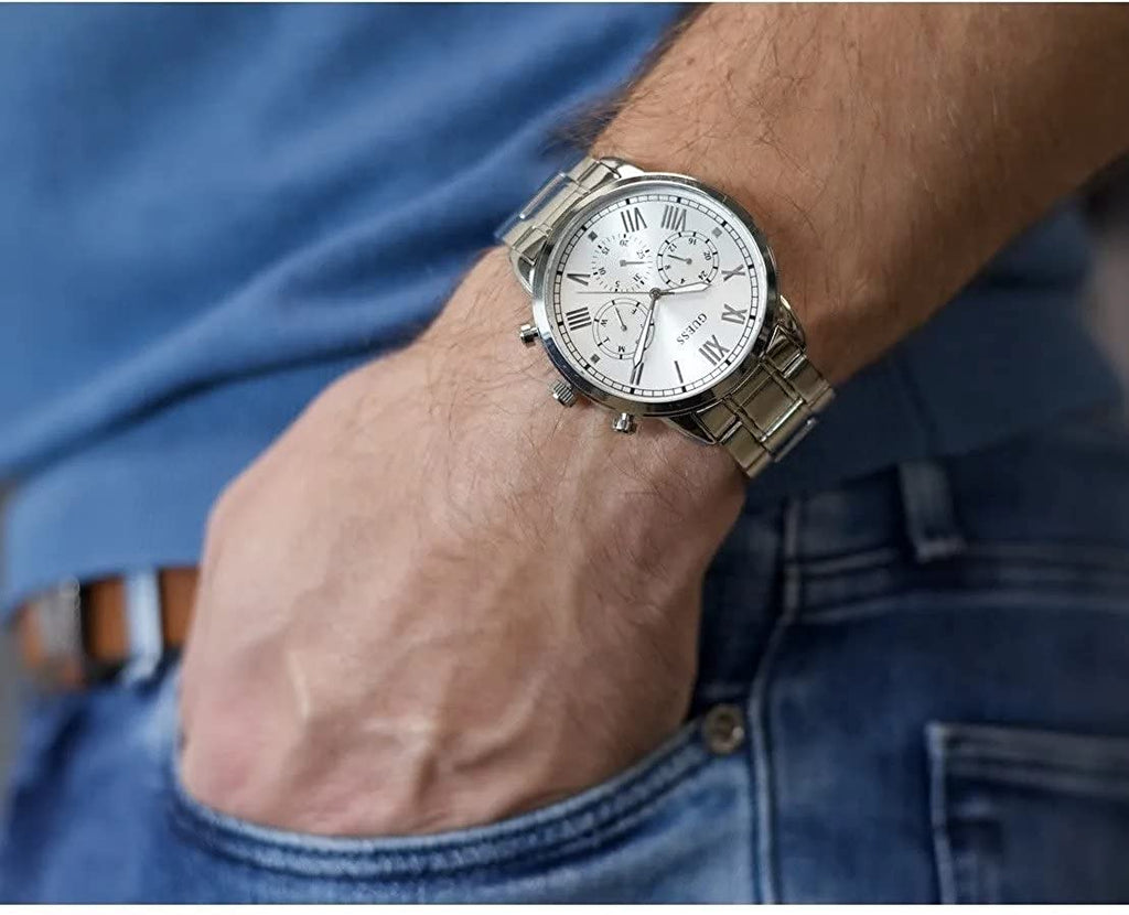 Guess Hendrix Silver Dial Silver Steel Strap Watch for Men - GW0066G1 Buy Now By Guess