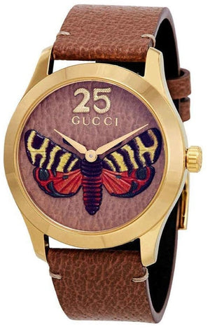 Gucci G Timeless Butterfly Brown Dial Brown Leather Strap Watch For Women - YA1264063 Buy Now By Gucci