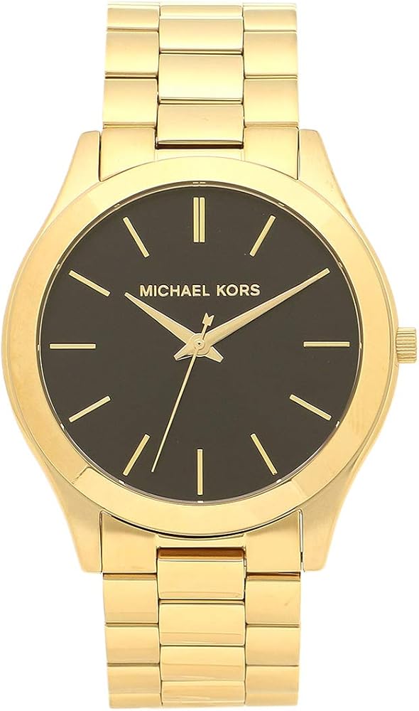 Michael Kors Slim Runway Quartz Black Dial Gold Steel Strap Watch For Men - MK8621 Buy Now By Michael Kors