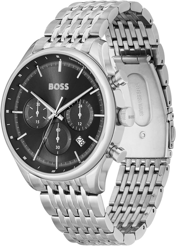 Hugo Boss Gregor Chronograph Black Dial Silver Steel Strap Watch For Men - 1514082 Buy Now By Hugo Boss