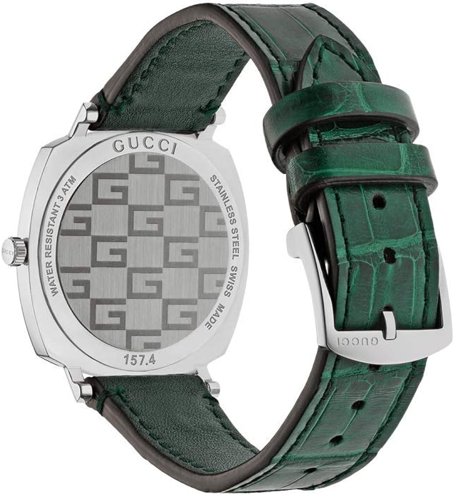 Gucci Grip Quartz Silver Dial Green Leather Strap Watch For Women - YA157404 Buy Now By Gucci