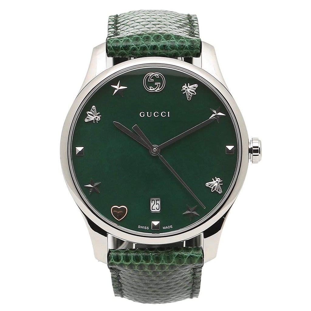 Gucci G-Timeless Mother of Pearl Green Dial Green Leather Strap Watch For Women - YA1264042 Buy Now By Gucci