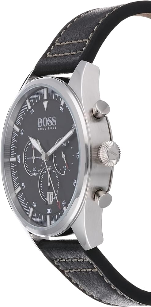Hugo Boss Pioneer Chronograph Black Dial Black Leather Strap Watch For Men - 1513708 Buy Now By Hugo Boss