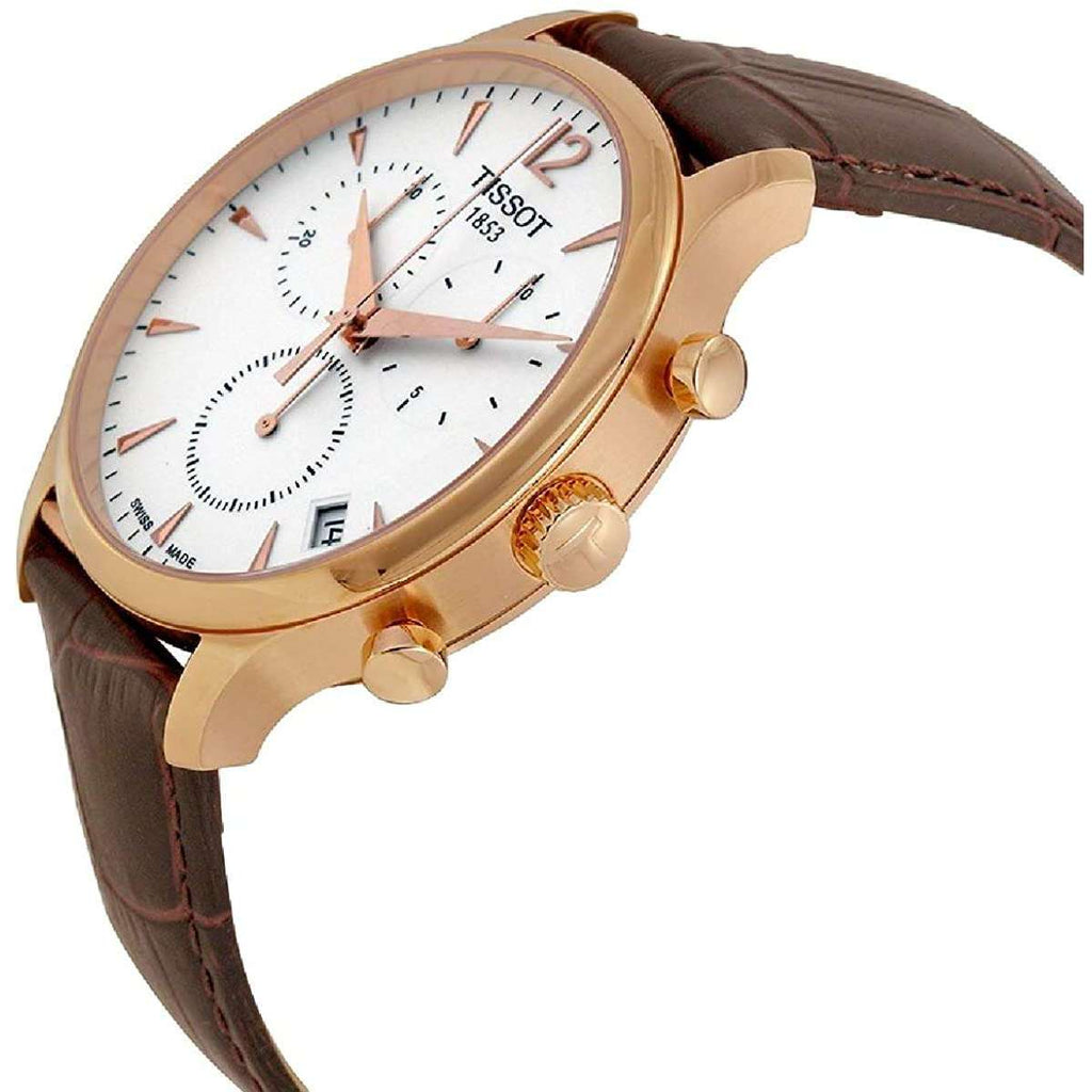 Tissot T Classic Tradition Chronograph White Dial Brown Leather Strap Watch For Men - T063.617.36.037.00 Buy Now By Tissot