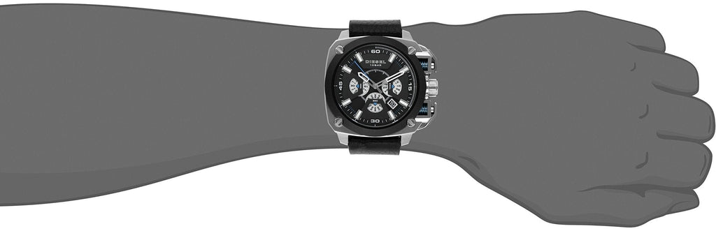 Diesel BAMF Chronograph Black Dial Black Leather Strap Watch For Men - DZ7345 Buy Now By Diesel