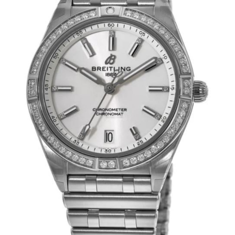 Breitling Chronomat Automatic 36 Diamonds White Dial Silver Steel Strap Watch for Women - A10380591A1A1 Buy Now By Breitling