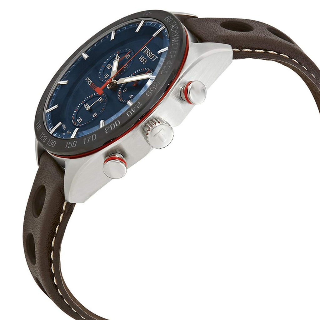 Tissot PRS 516 Chronograph Blue Dial Brown Leather Strap Watch For Men - T100.417.16.041.00 Buy Now By Tissot