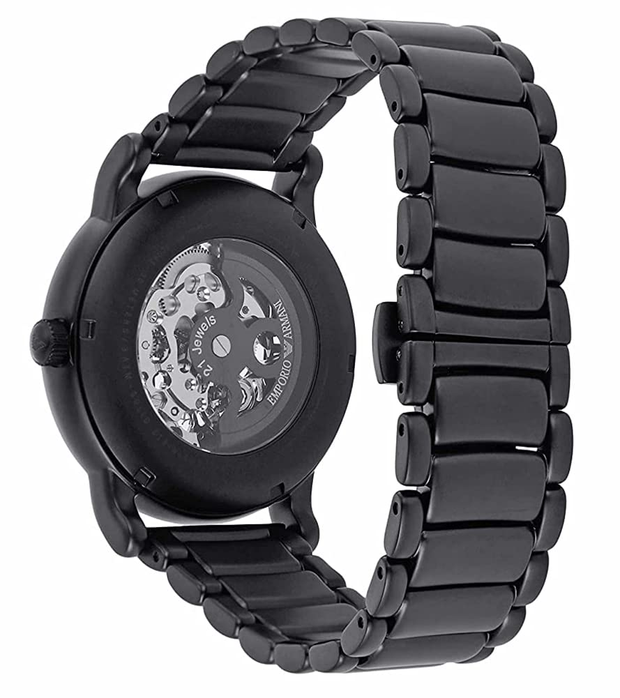 Emporio Armani Meccanico Skeleton Black Dial Black Steel Strap Watch For Men - AR60045 Buy Now By Emporio Armani