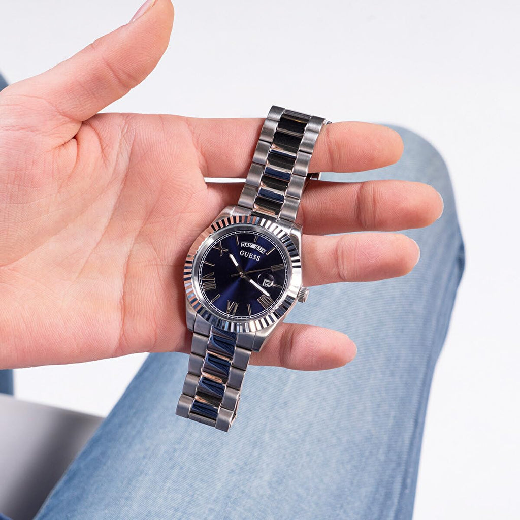 Guess Connoisseur Blue Dial Silver Steel Strap Watch for Men - GW0265G7 Buy Now By Guess