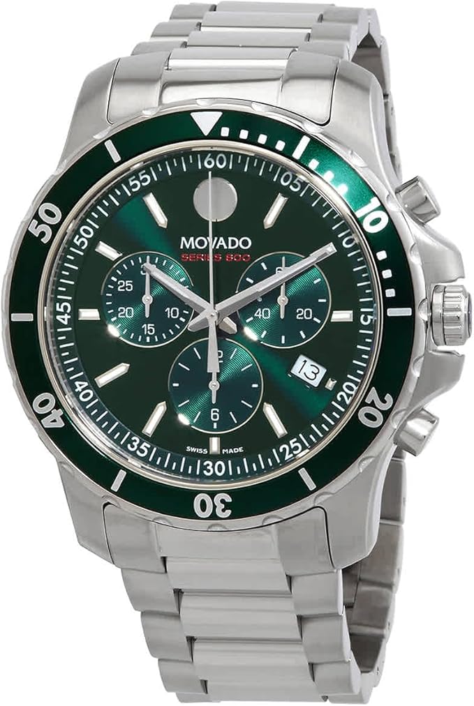 Movado Series 800 Chronograph Green Dial Silver Steel Strap Watch for Men - 2600179 Buy Now By Movado