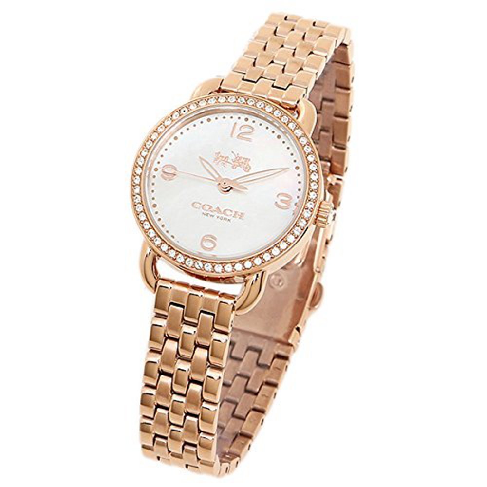 Coach Delancey Mother of Pearl White Dial Rose Gold Steel Strap Watch for Women - 14502479 Buy Now By Coach