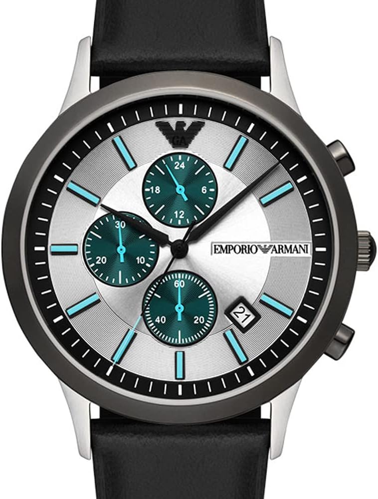 Emporio Armani Renato Chronograph Silver Dial Black Leather Strap Watch for Men - AR11473 Buy Now By Emporio Armani