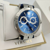 Versace Aion Chronograph Blue Dial Blue Leather Strap Watch for Men - VE1D01220 Buy Now By Versace