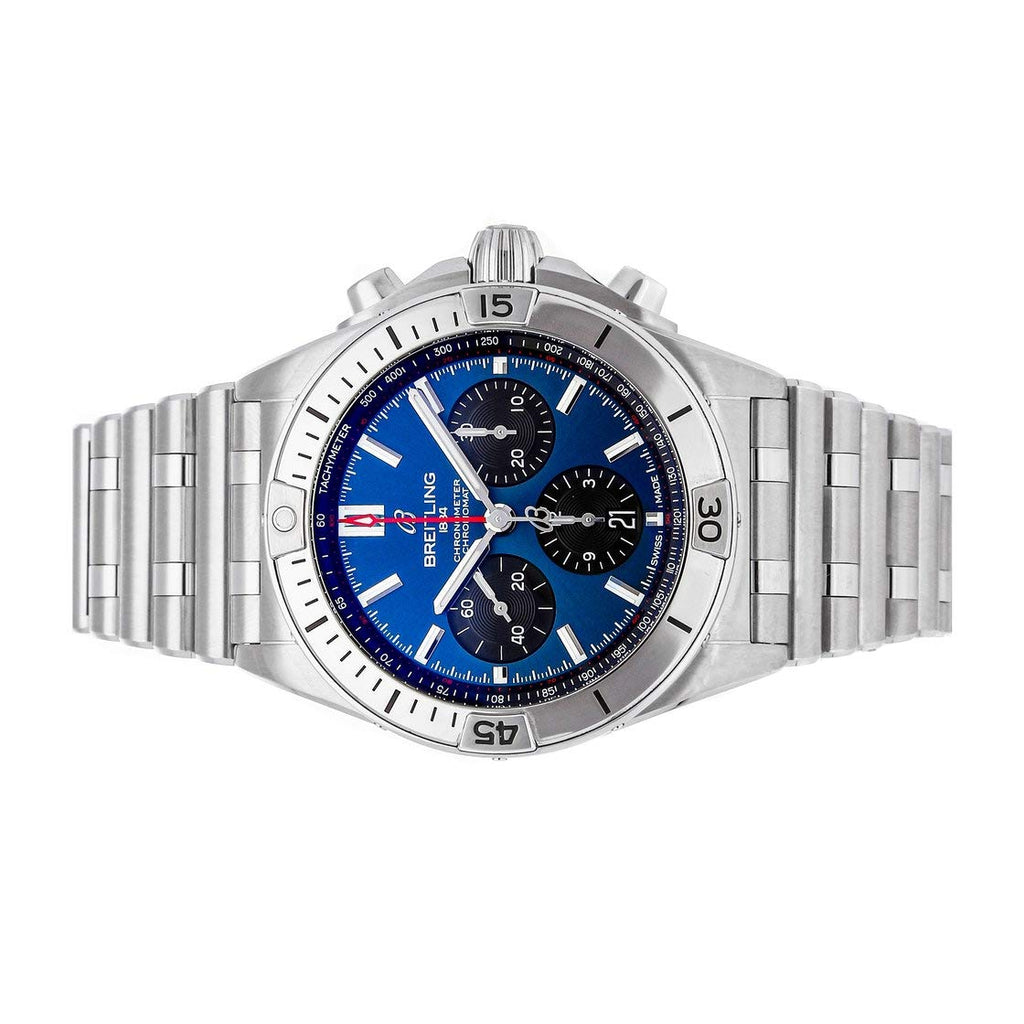 Breitling Chronomat B01 42mm Blue Dial Silver Steel Strap Watch for Men - AB0134101C1A1 Buy Now By Breitling