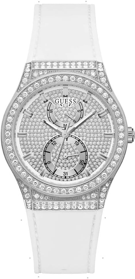 Guess Princess Crystals Silver Dial White Silicone Strap Watch For Women - GW0439L1 Buy Now By Guess