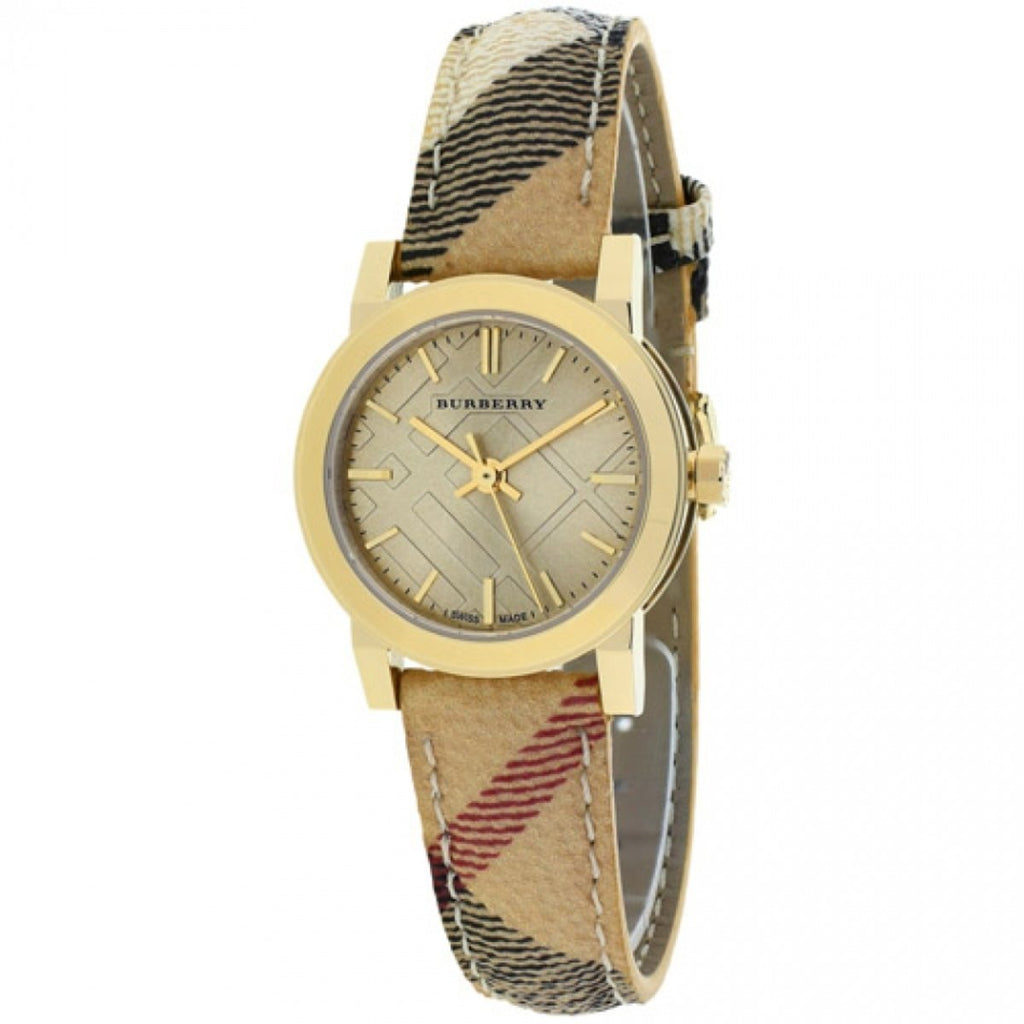 Burberry The City Gold Dial Haymarket Brown Leather Strap Watch for Women - BU9219 Buy Now By Burberry