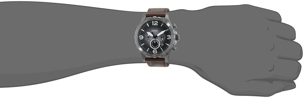 Fossil Nate Chronograph Grey Dial Brown Leather Strap Watch for Men - JR1424 Buy Now By Fossil