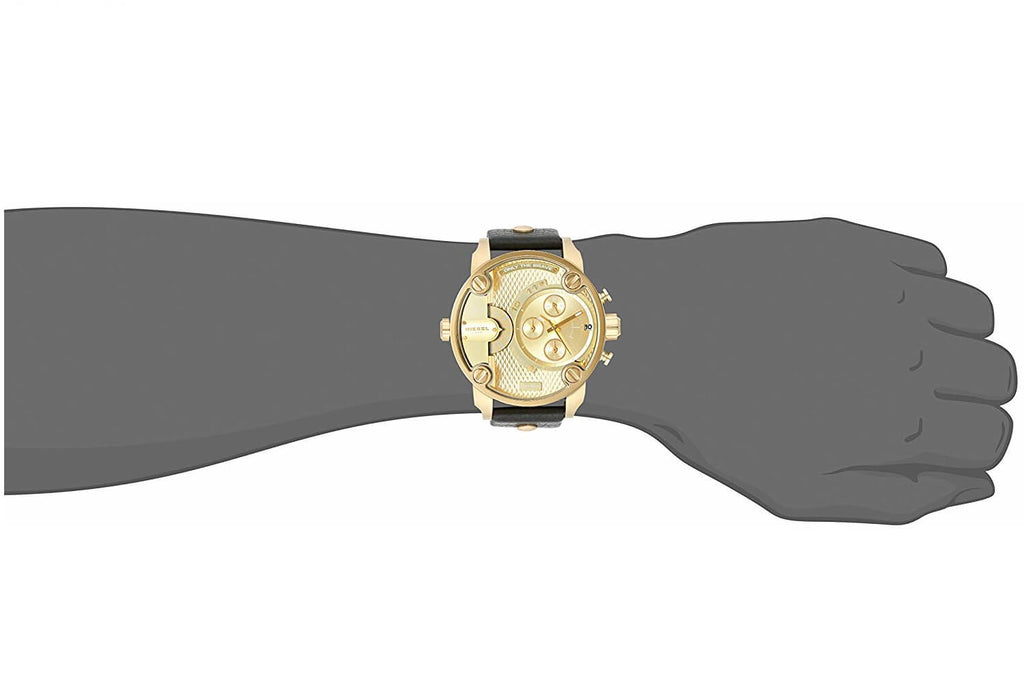 Diesel Mr Daddy Gold Dial Black Leather Strap Watch For Men - DZ7363 Buy Now By Diesel