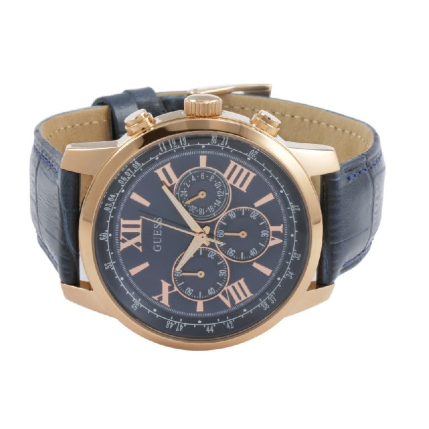 Guess Horizon Chronograph Blue Dial Blue Leather Strap Watch For Men - W0380G5 Buy Now By Guess