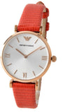 Emporio Armani Gianni T Bar Silver Dial Red Leather Strap Watch For Women - AR1876 Buy Now By Emporio Armani