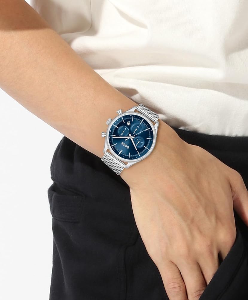 Hugo Boss Gregor Chronograph Blue Dial Silver Mesh Bracelet Watch For Men - 1514052 Buy Now By Hugo Boss