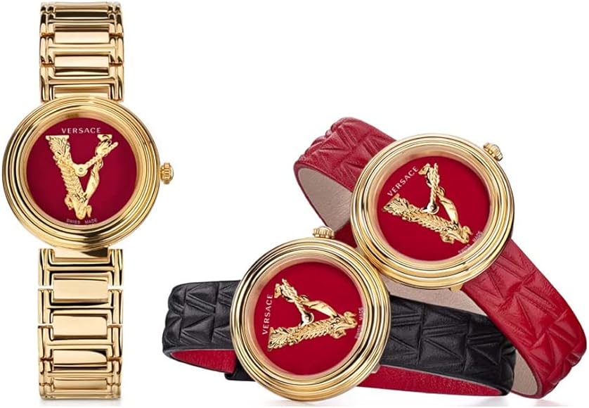 Versace Virtus Mini Quartz Red Dial Gold Steel Strap Watch For Women - VET300321 Buy Now By Versace