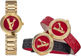 Versace Virtus Mini Quartz Red Dial Gold Steel Strap Watch For Women - VET300321 Buy Now By Versace