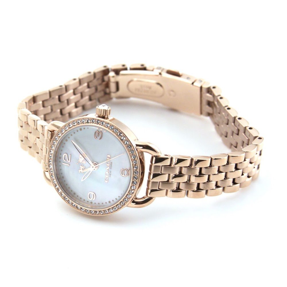 Coach Delancey Mother of Pearl White Dial Rose Gold Steel Strap Watch for Women - 14502479 Buy Now By Coach