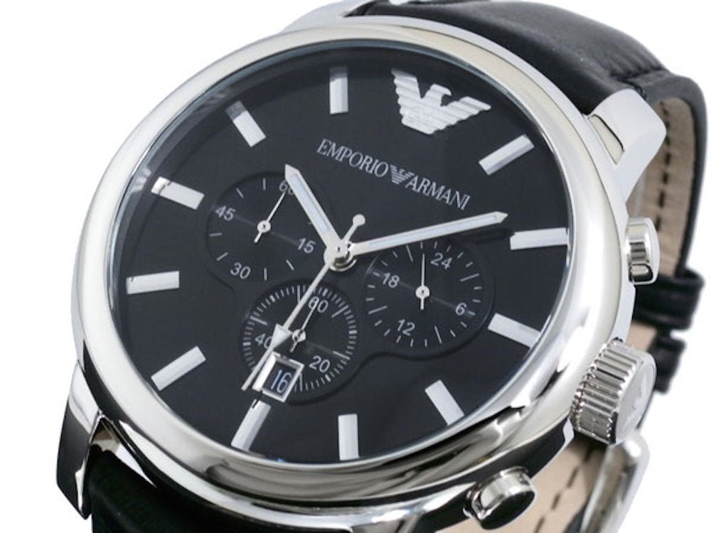 Emporio Armani Classic Chronograph Black Dial Black Leather Strap Watch For Men - AR0431 Buy Now By Emporio Armani