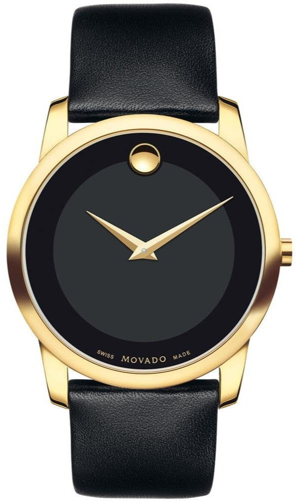 Movado Museum Black Dial Black Leather Strap Watch For Men - 606876 Buy Now By Movado