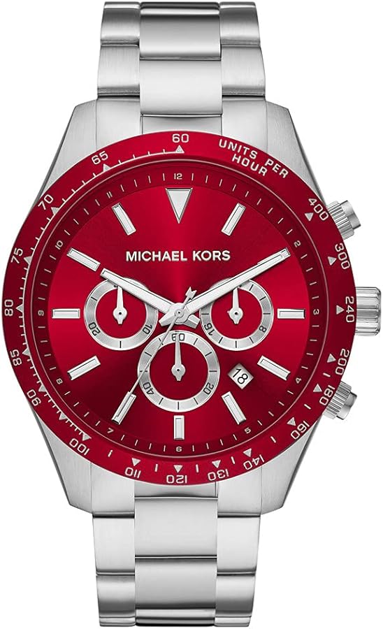 Michael Kors Layton Chronograph Red Dial Silver Steel Strap Watch For Men - MK8822 Buy Now By Michael Kors