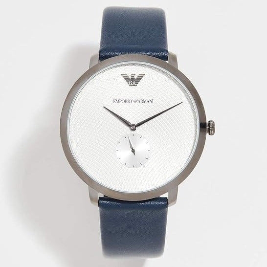 Emporio Armani Modern Slim Analog Silver Dial Blue Leather Strap Watch For Men - AR11214 Buy Now By Emporio Armani