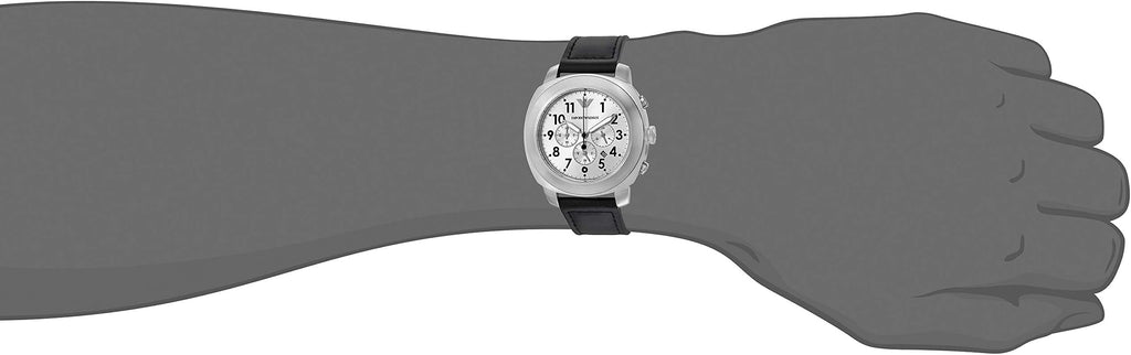 Emporio Armani Sportivo Chronograph Silver Dial Black Leather Strap Watch For Men - AR6054 Buy Now By Emporio Armani
