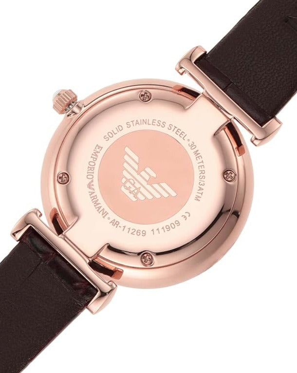 Emporio Armani Gianni T-Bar Silver Dial Brown Leather Strap Watch For Women - AR11269 Buy Now By Emporio Armani