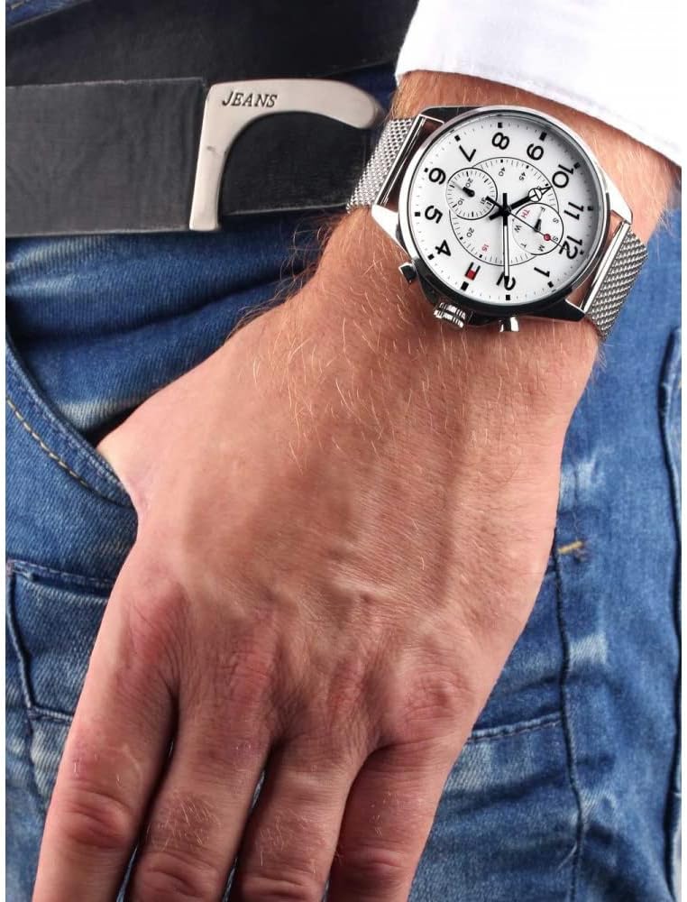 Tommy Hilfiger Dean Chronograph White Dial Silver Mesh Bracelet Watch for Men - 1791277 Buy Now By Tommy Hilfiger