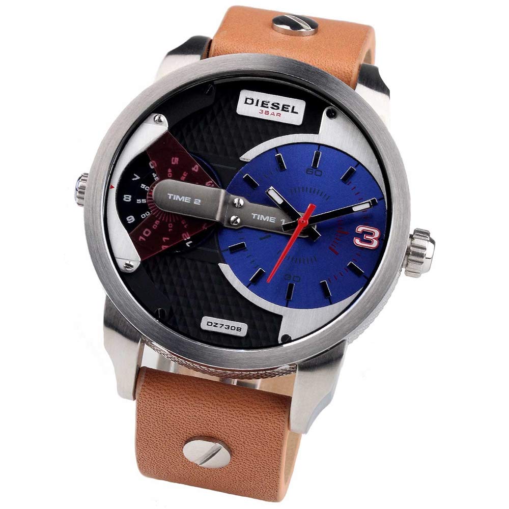 Diesel Mini Daddy Blue & Black Dial Brown Leather Strap Watch For Men - DZ7308 Buy Now By Diesel