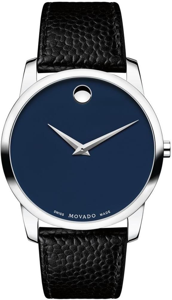 Movado Museum Blue Dial Black Leather Strap Watch For Men - 607013 Buy Now By Movado