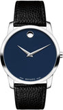 Movado Museum Blue Dial Black Leather Strap Watch For Men - 607013 Buy Now By Movado